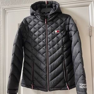Tommy Hilfiger black hooded winter jacket. Size small. As new condition.